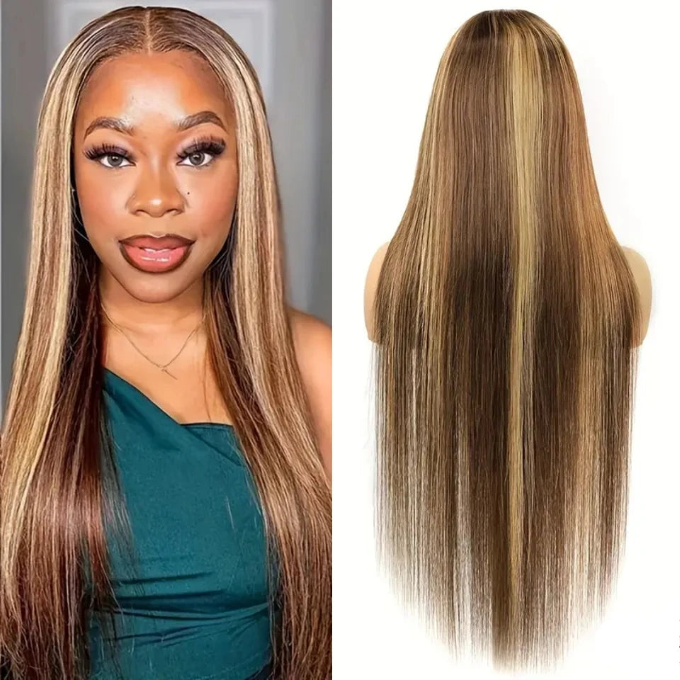 13x4 Lace Frontal Highlight Straight Remy Wigs Human Hair Glueless Lace Wig 150% Density Original Brazilian For Black Women