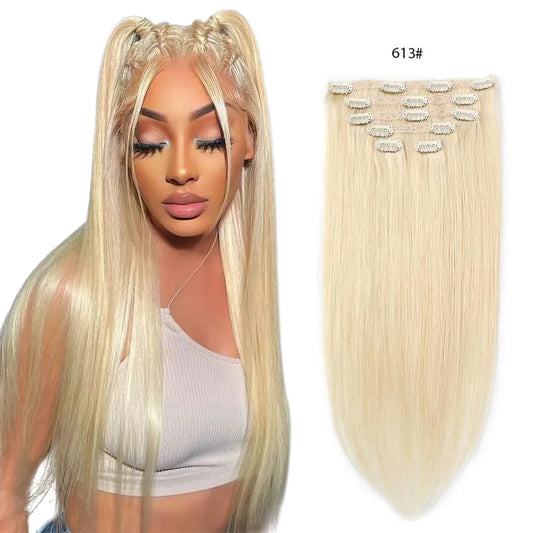 Real Beauty Clip in Hair Extensions Human Hair 70g  Brazilian Machine  Made Remy 7 pieces Silky Straight Human Hair Clip ins