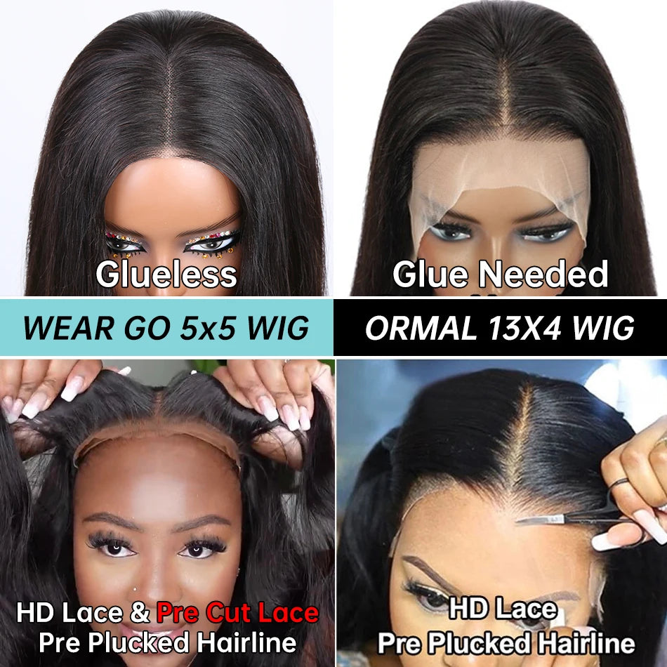 Body Wave Human Hair Wigs 5x5 Glueless Preplucked Human Wigs Ready To Go 30 40 Inch Brazilian Lace Frontal Wig